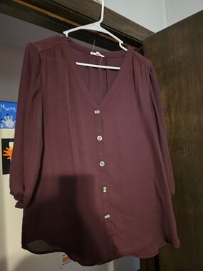 Maurices Plum Button-Front V-Neck Blouse